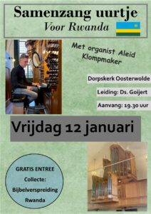 Samenzanguurtje voor Rwanda; 12 januari 19.30 uur, Dorpskerk Oosterwolde